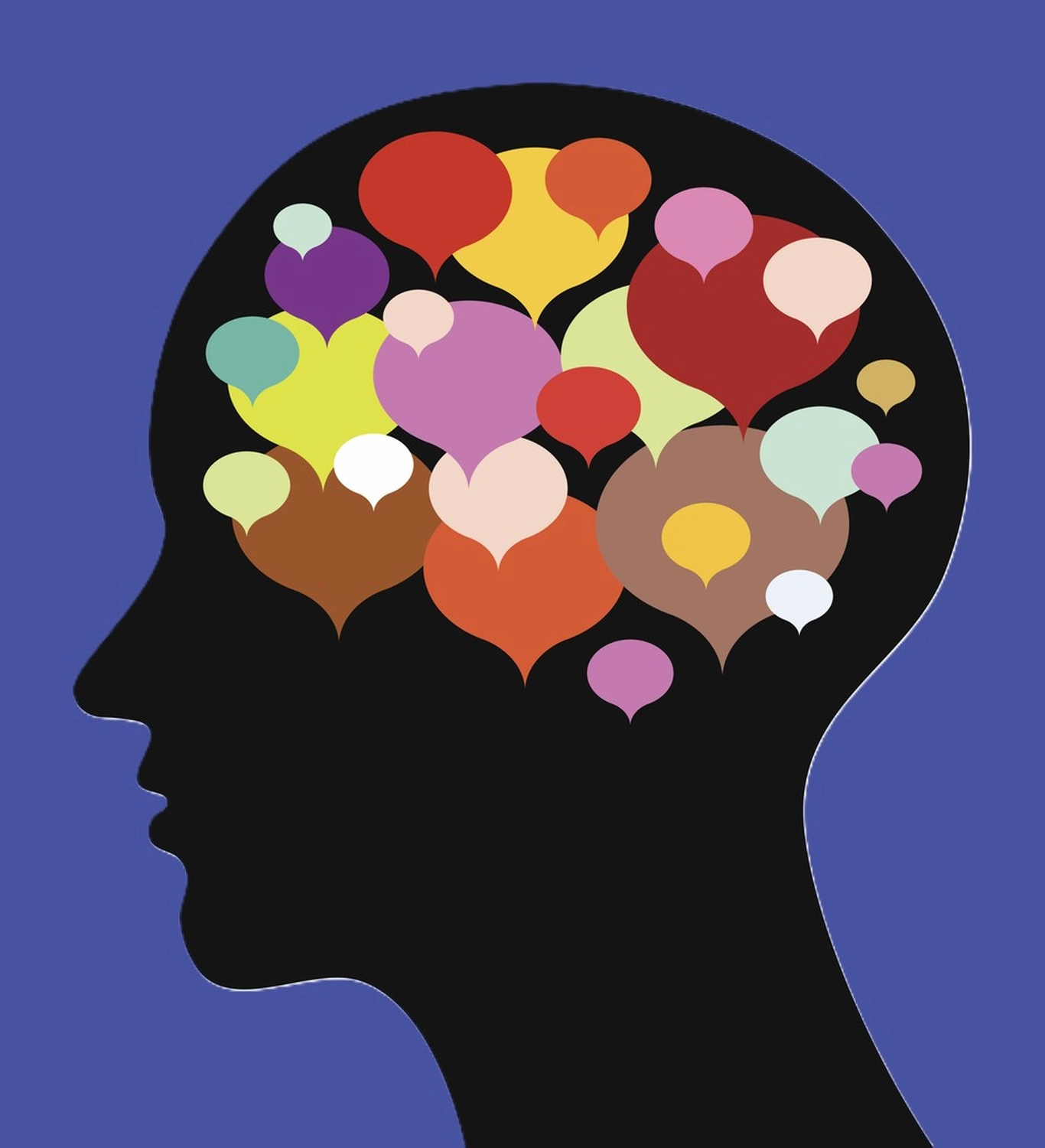 Fluency Edge - Neurolanguage Coach für Englisch und Deutsch - bunte Chat-Blasen im Gehirn